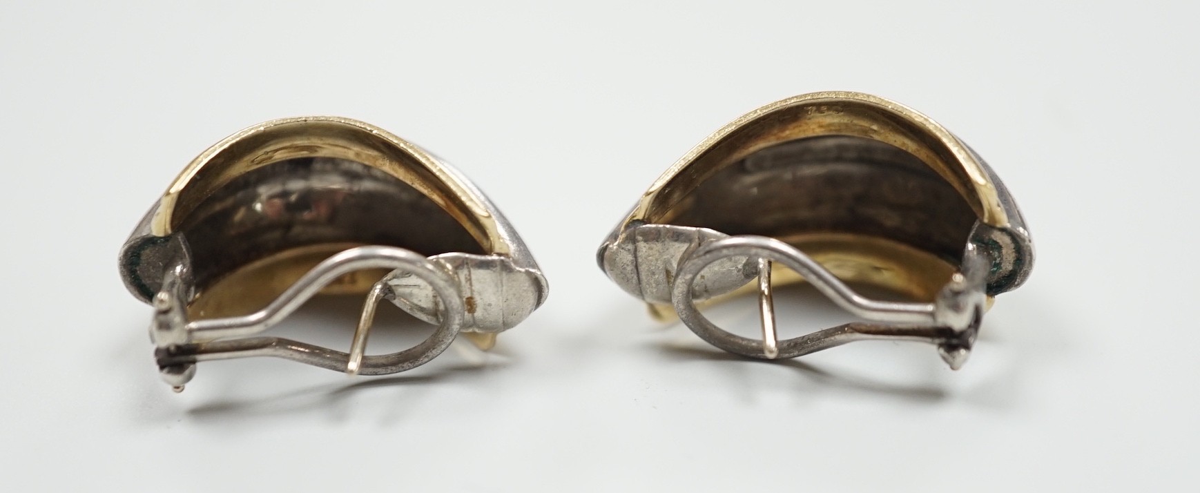 A modern pair of Palermo Picasso for Tiffany and Co parcel gilt 925 demi-lune earrings, 24mm.